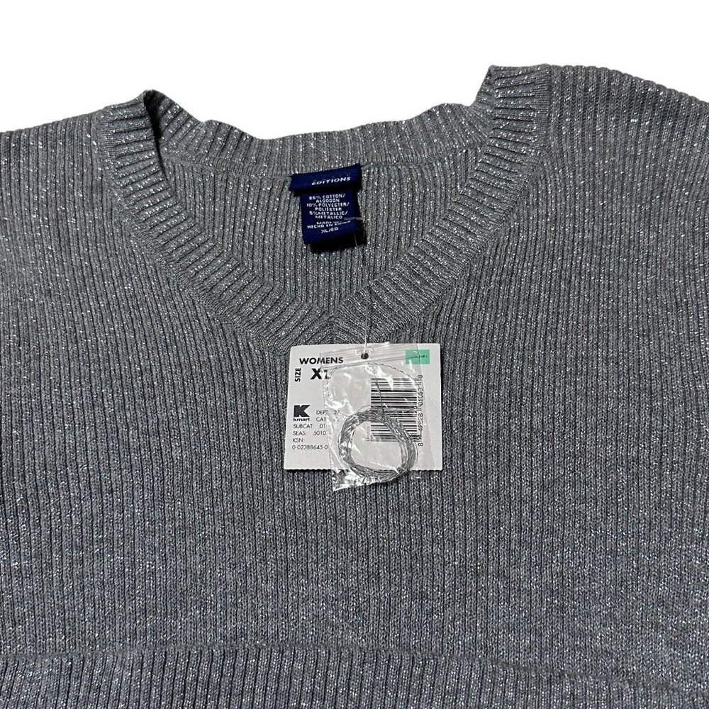 Basic Editions Womens XL Gray Sparkle V Neck Pullover Sweater - Picture 4 of 4